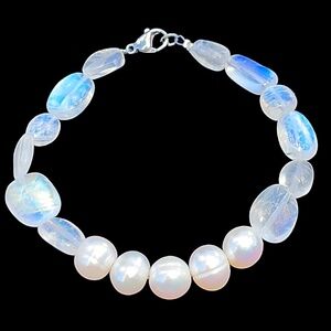 Genuine High Quality Rainbow Moonstone & Freshwater Pearl Bracelet!